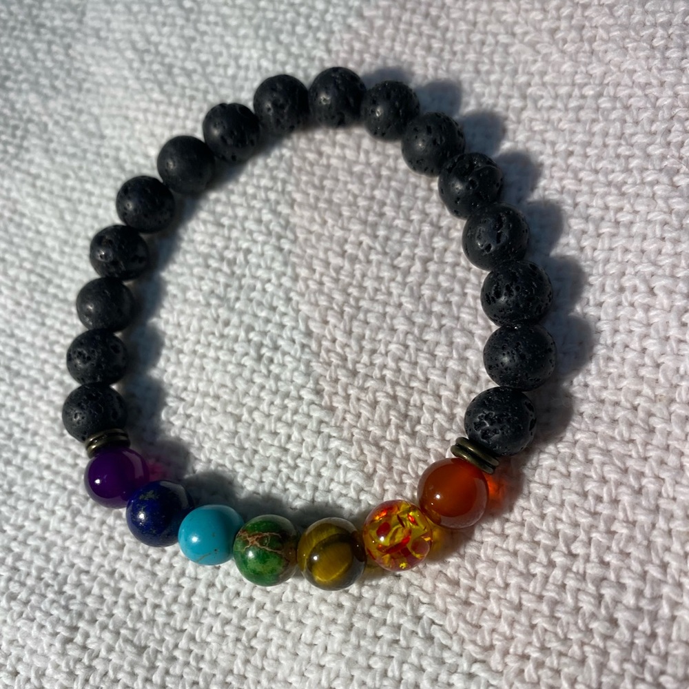 7 Chakra Gemstone Bracelet Lava Stone Crystal Reik